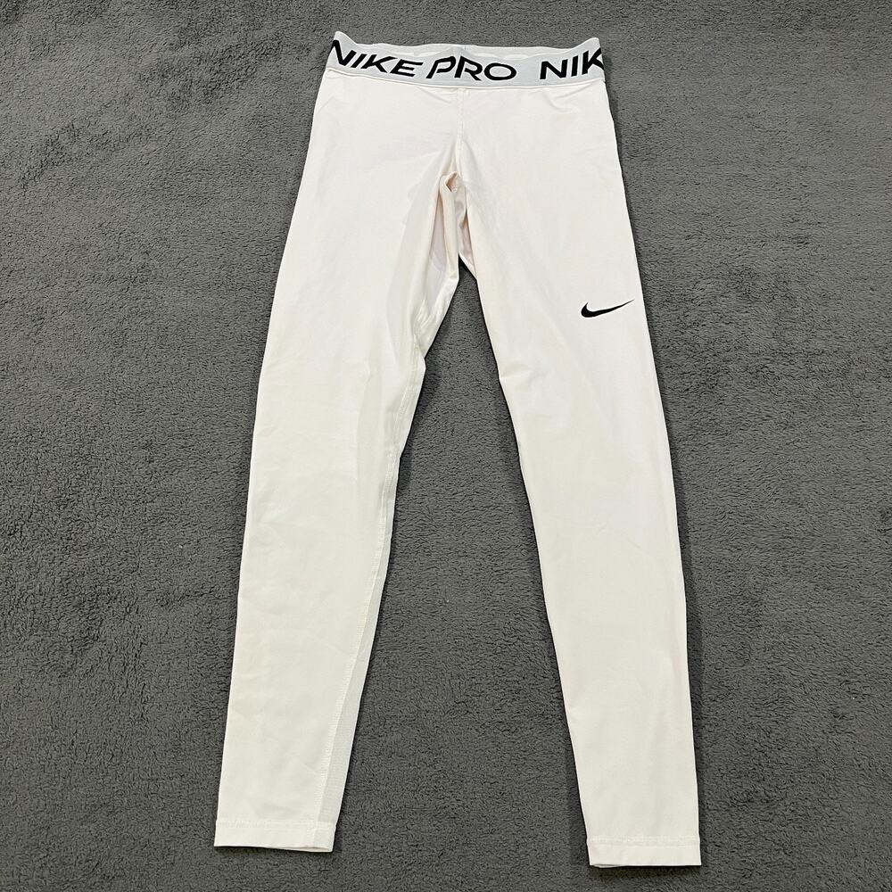 Nike Pro White Athletic Compression Leggings Training Gym Women's Size Small